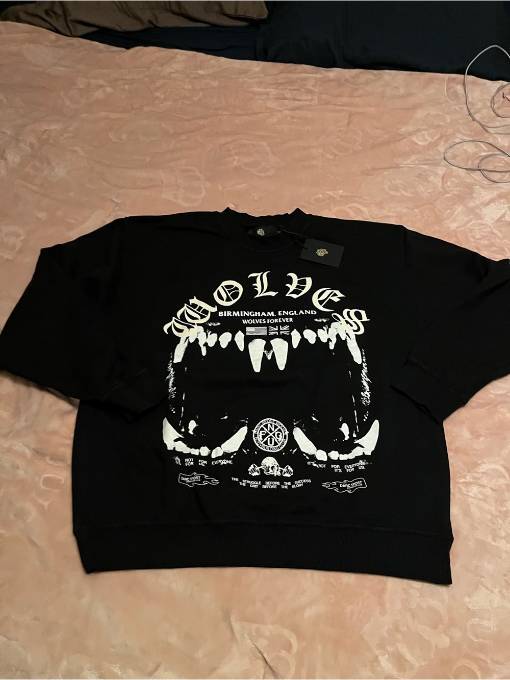 Darc Sport Black Crewneck Sweatshirt with White Wolf Graphic
